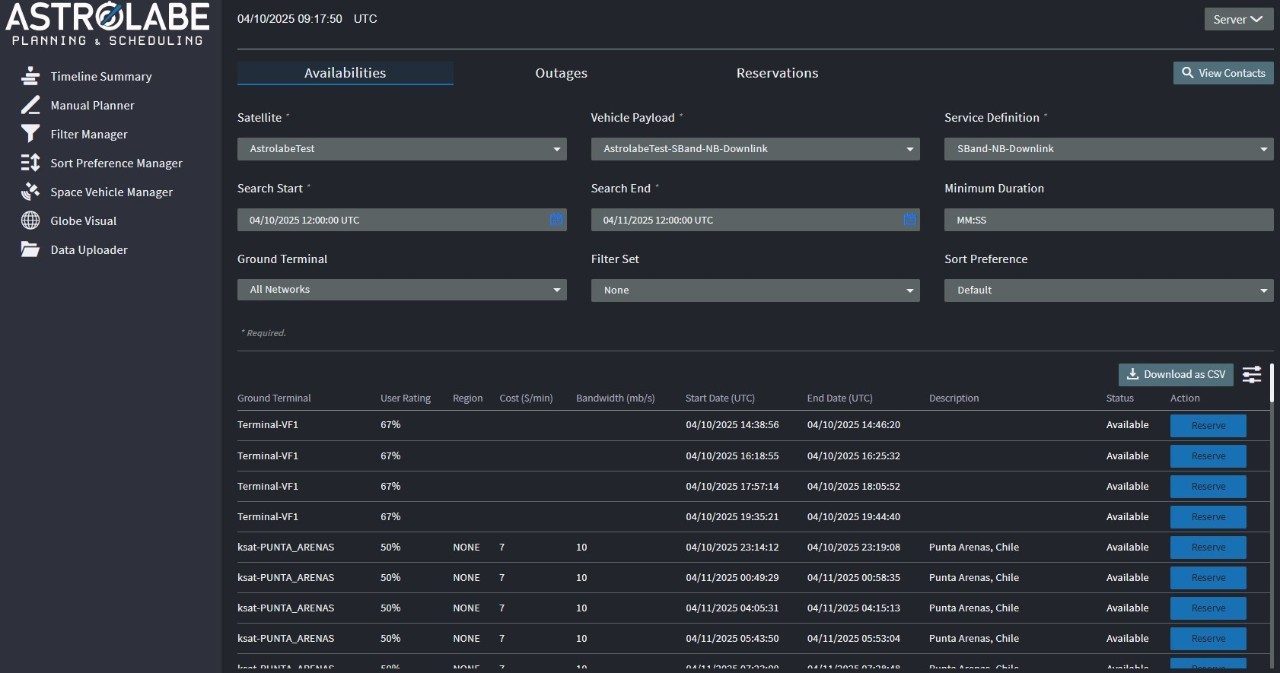 Screenshot of Astrolabe planning software interface